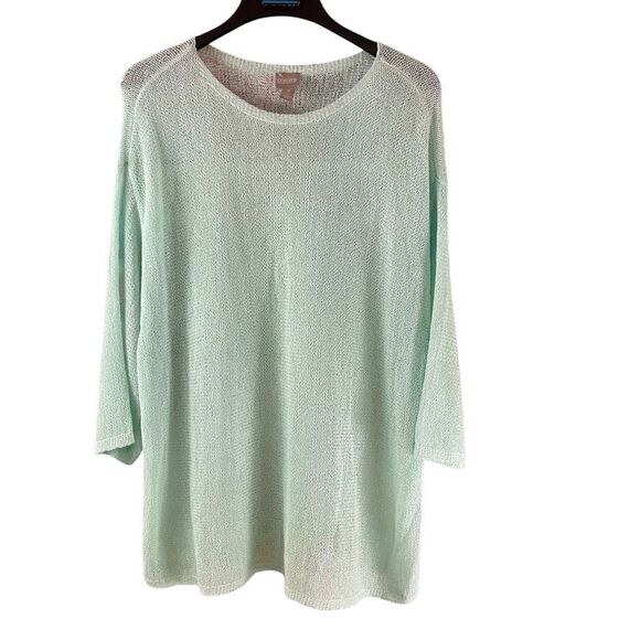 Chico's Aqua Lightweight Acrylic/Nylon Blend Sweater Size 3 XL 3/4 Sleeve - Picture 1 of 5
